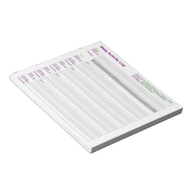 A5 Baby Activity Log Notepad (Angled)
