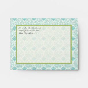 A6 Aqua Blue Toile Quatrefoil Matching Printed Envelopes