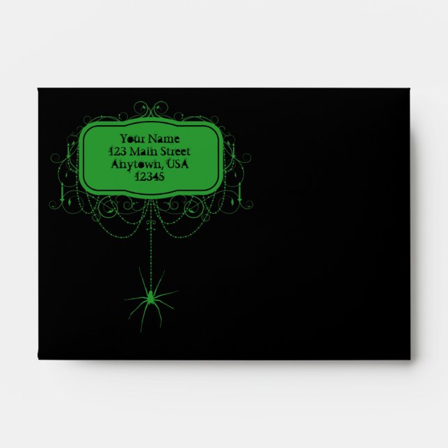 A6 Black & Green Spider Halloween Party Envelopes (Front)