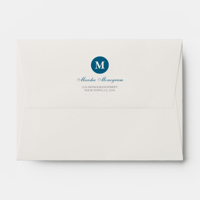 #A6 - Blue & Cream Monogram (Blue inside) Envelope (Back (Top Flap))