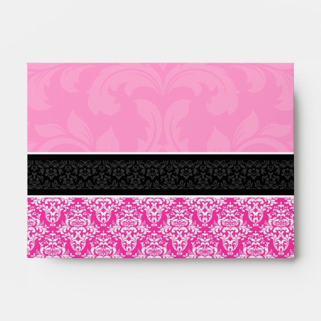 A6 Half Hot Pink Black & White Damask Envelopes (Front)