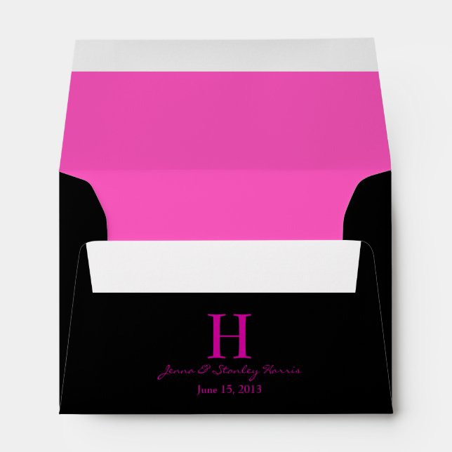 A6 Hot Pink and Black Monogram Wedding Envelopes (Back (Bottom))