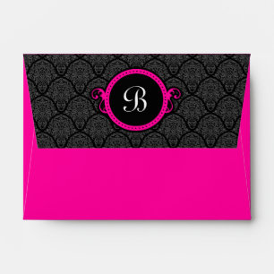 A6 Hot Pink Damask Flap Monogram Envelopes