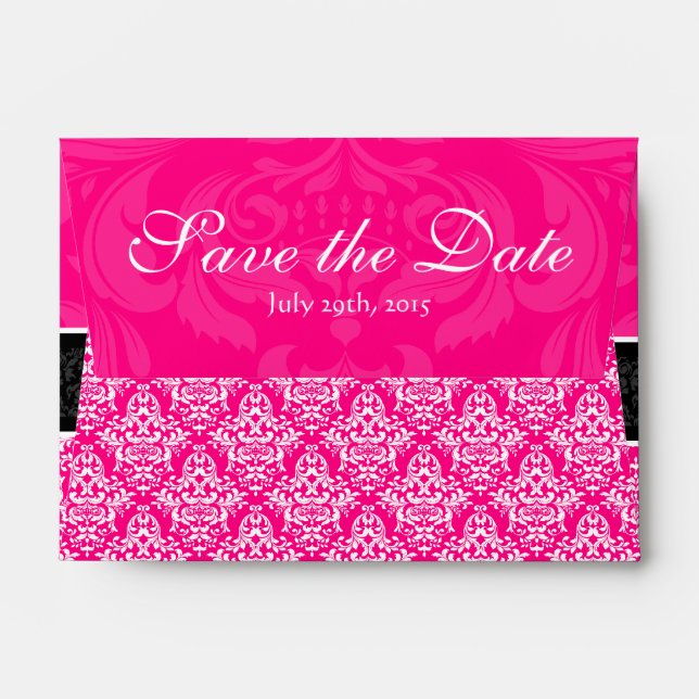 A6 Hot Pink Damask Save the Date Envelope (Back (Top Flap))