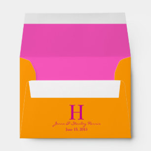 A6 Hot Pink & Orange Monogram Wedding Envelopes