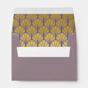 A6 Personalised Art Deco Fans Mauve Gold Foil Envelope
