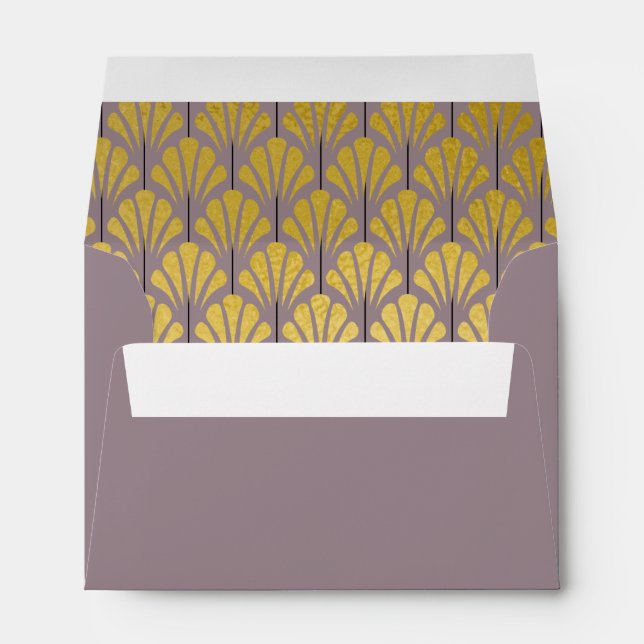 A6 Personalised Art Deco Fans Mauve Gold Foil Envelope (Back (Bottom))