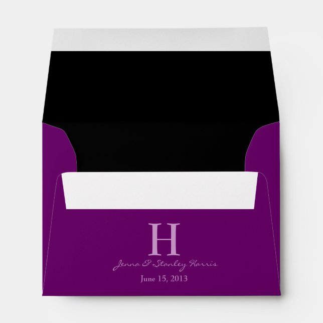 A6 Purple & Black Monogram Wedding Envelopes (Back (Bottom))
