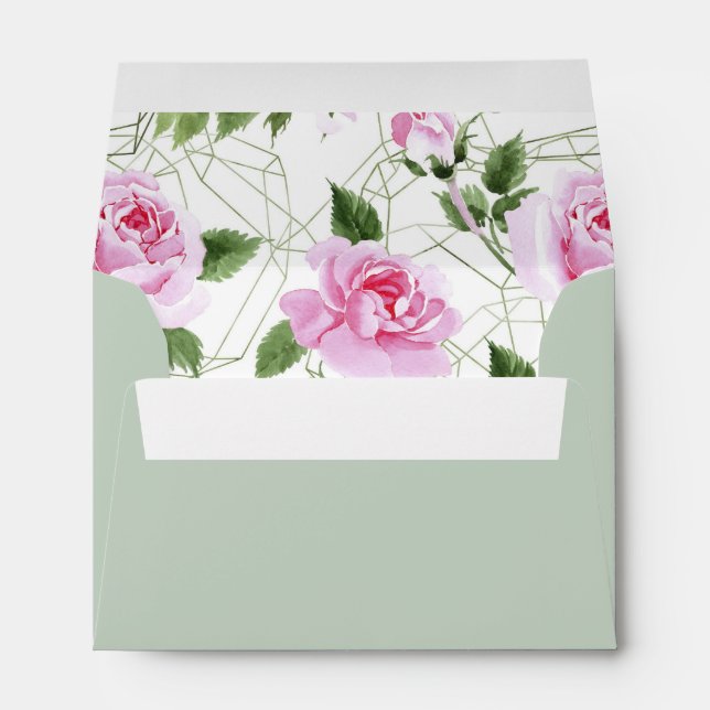 A6 Roses Geometric Frame Wedding Return Address Envelope (Back (Bottom))