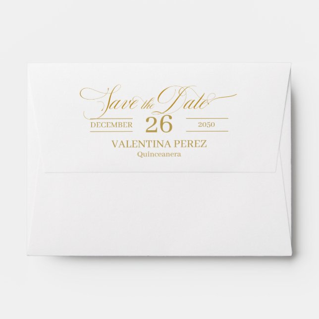 A6 Save the Date Quinceanera with Gold Envelope (Back (Top Flap))