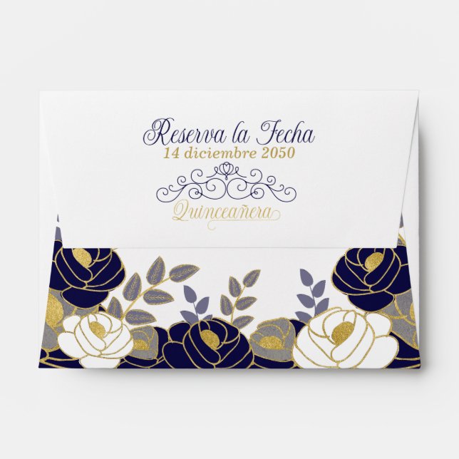 A6 Save the Date Spanish Quinceanera Navy Blue Envelope (Back (Top Flap))
