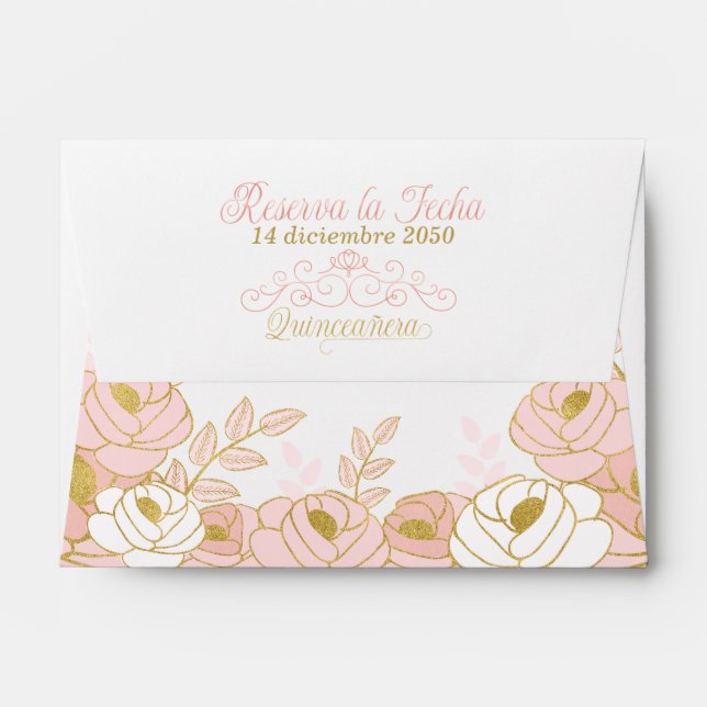 A6 Save the Date Spanish Quinceanera Pink Gold Envelope (Back (Top Flap))