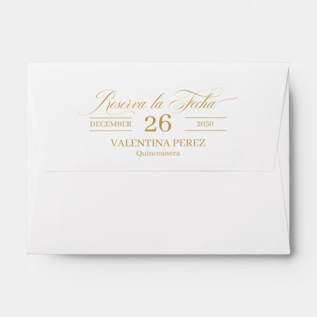 A6 Save the Date Spanish Quinceanera with Gold Envelope (Back (Top Flap))