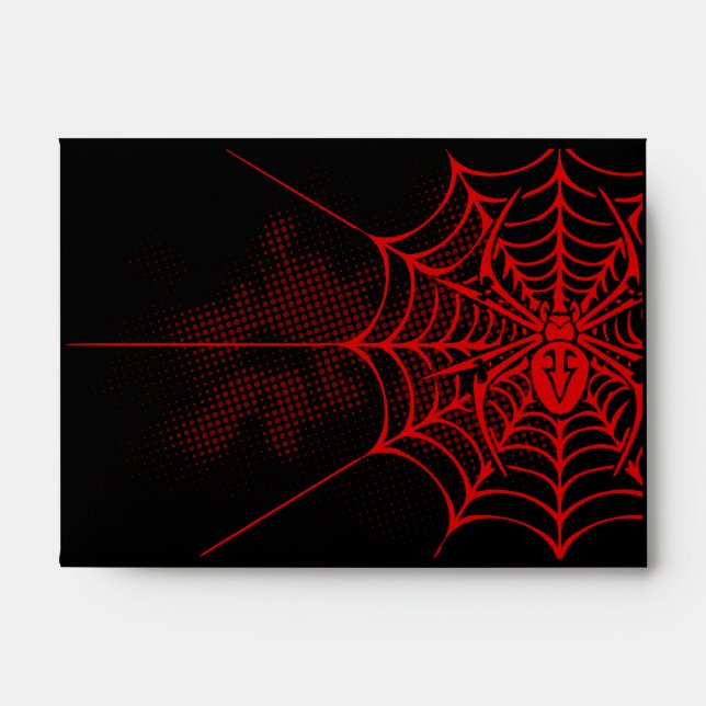 A6 Spider Web Black and Red Halloween Envelopes (Front)