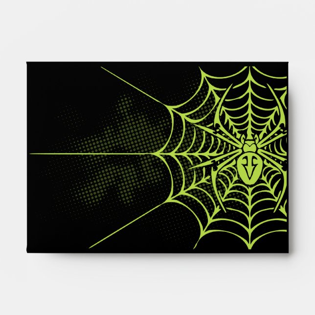 A6 Spider Web Black Green Halloween Envelopes (Front)