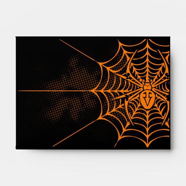 A6 Spider Web Black Orange Halloween Envelopes (Front)