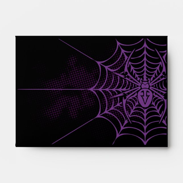 A6 Spider Web Black Purple Halloween Envelopes (Front)