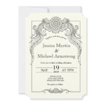 A6-Vintage scroll design wedding invitation card