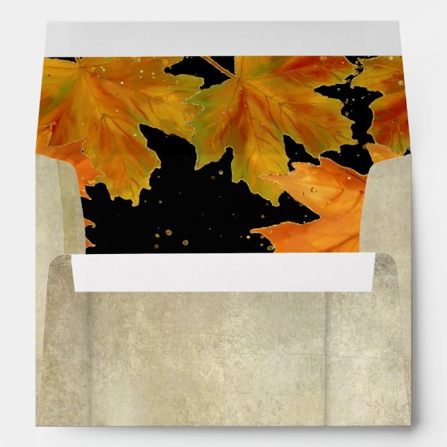 A7 5x7 Black Fall Autumn Falling Leaves Wedding Envelope (Back (Bottom))