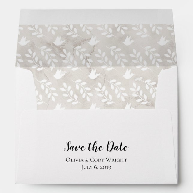 A7 5x7 Grey Grey Doves Leaf Save the Date Envelope (Back (Bottom))