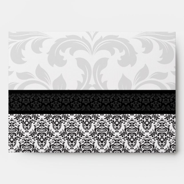 A7 Black and White Damask Lined Envelopes (Front)