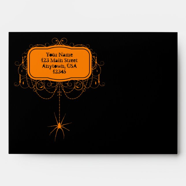 A7 Black Orange Spider Halloween Party Envelopes (Front)