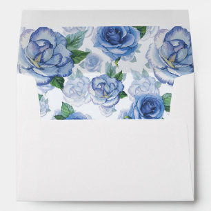 A7 Blue Watercolor Roses Wedding Return Address Envelope