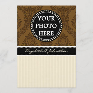 A7 Brown & Cream Striped Photo Wedding Invitations