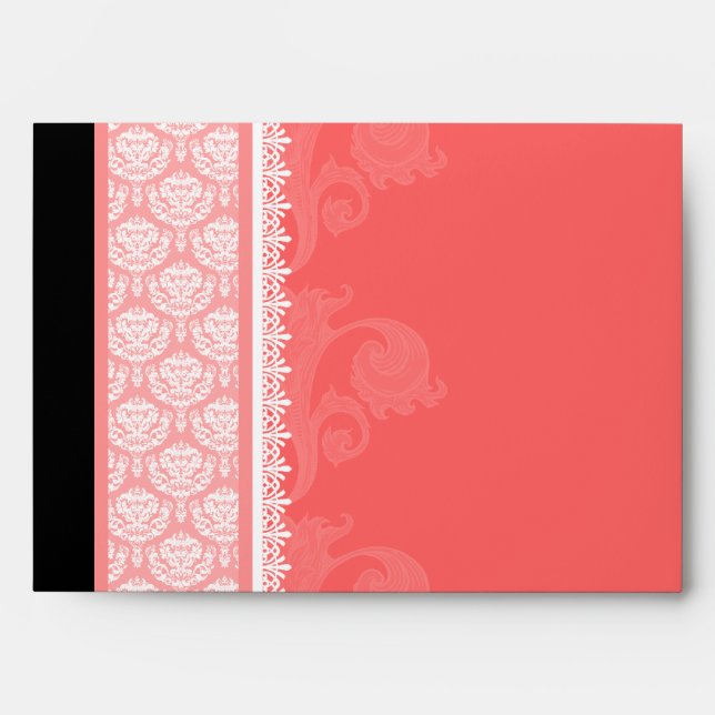 A7 Coral Pink One-Side Damask Envelopes (Front)