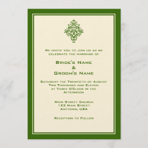 A7 Cream & Forest Green Simple Wedding Invitations