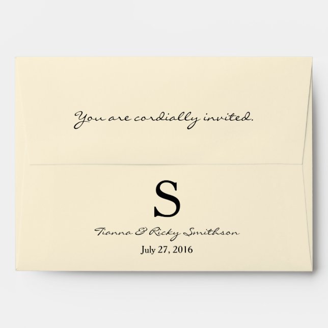 A7 Cream Plain Simple Monogram Wedding Envelopes (Back (Top Flap))