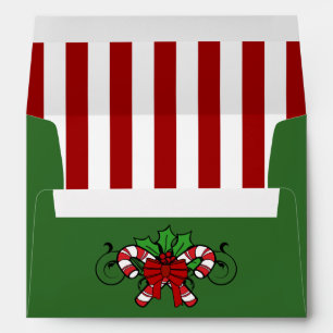 A7 Green Candy Cane Striped Christmas Envelopes