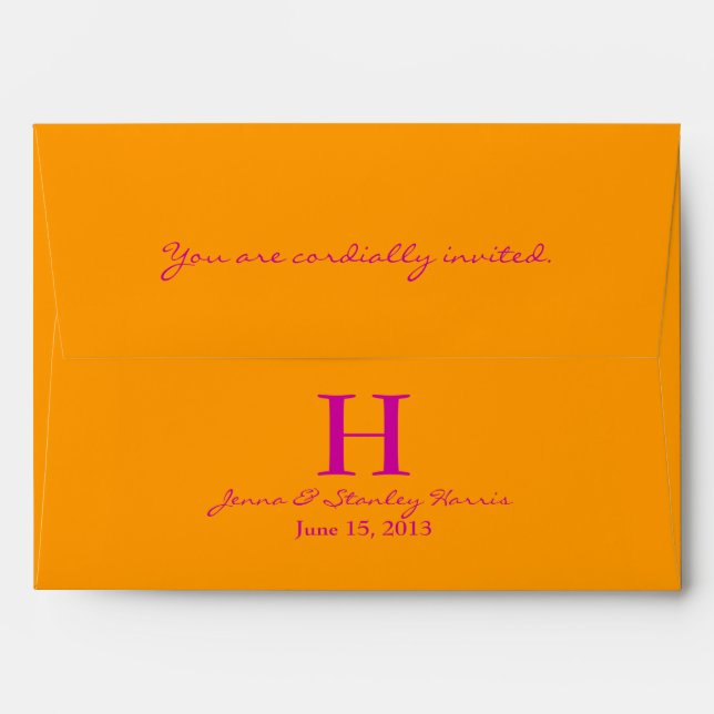 A7 Hot Pink & Orange Monogram Wedding Envelopes (Back (Top Flap))