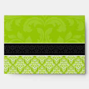A7 Lime Green Black & White Damask Lined Envelopes
