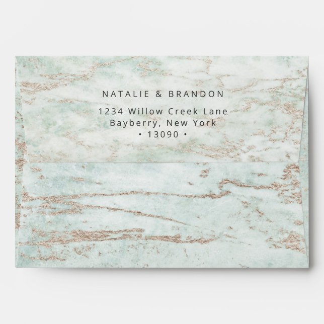 A7 Modern Marbles in Jade with Rose Gold 5x7 Envelope (Back (Top Flap))