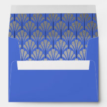 A7 Personalised Art Deco Fans Blue Silver Foil