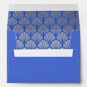A7 Personalised Art Deco Fans Blue Silver Foil Envelope