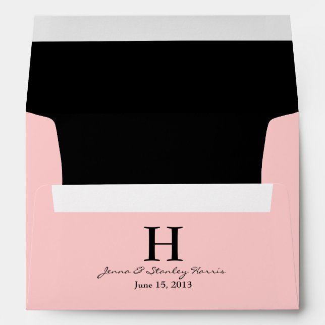 A7 Pink & Black Monogram Wedding Envelopes (Back (Bottom))