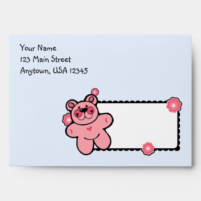 A7 Pink & Blue Teddy Bear Baby Shower Envelopes (Front)