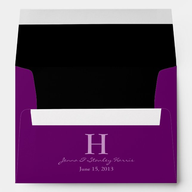 A7 Plum Purple & Black Monogram Wedding Envelopes (Back (Bottom))