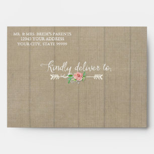 A7 Preprinted Aged Worn Boho Bohemian Wood Wedding Envelope