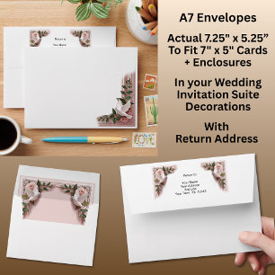 A7 Size Doves & Pink Roses Wedding Suite Envelope