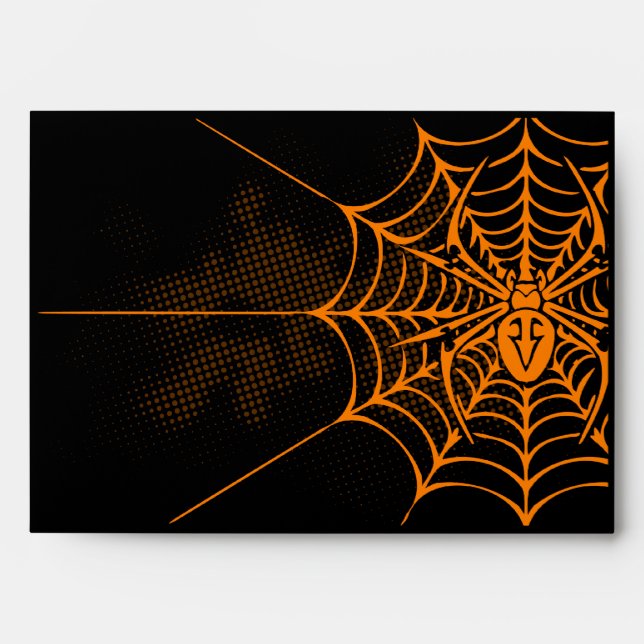 A7 Spider Web Black Orange Halloween Envelopes (Front)