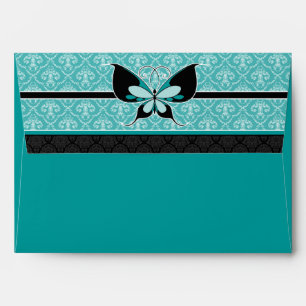 A7 Teal Turquoise Butterfly Flap Damask Envelopes
