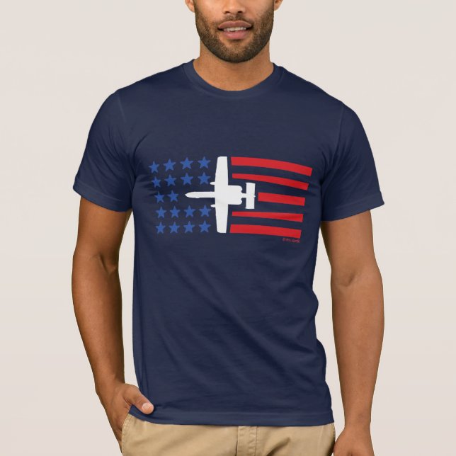 A-10 Warthog Jet Stars and Stripes Red White Blue T-Shirt (Front)