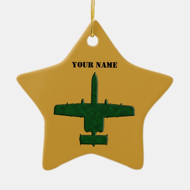 A-10 Warthog Silhouette Green Camo Aeroplane Ceramic Tree Decoration (Front)