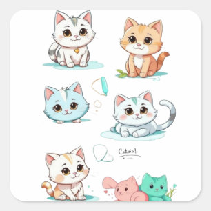 A 2D cartoon cat Square Sticker