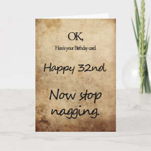 A 32nd birthday for a nag card