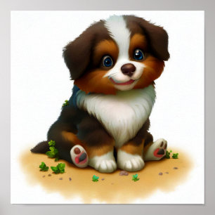 A 3D Painting of an Australian Shepherd Poster
