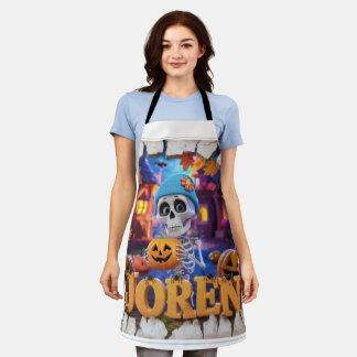 A 3D render of a Pixar-style whimsical Halloween Apron